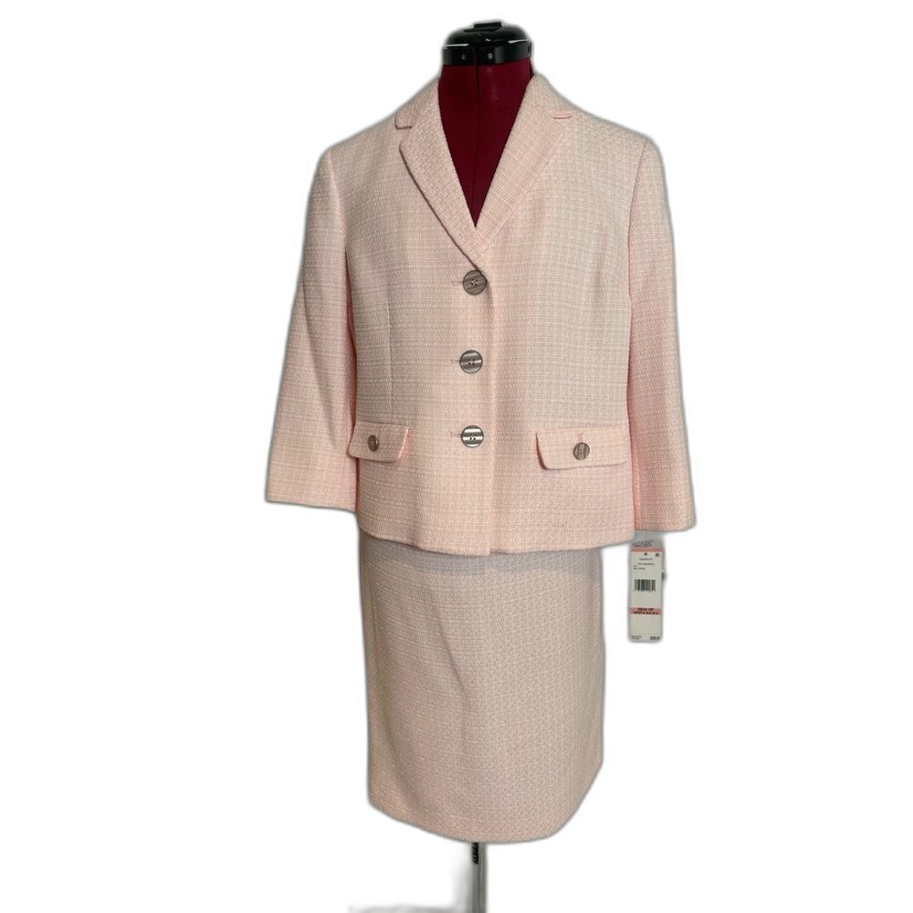 NWT Le Suit Skirt Suit Size 10P Tutu Pink & White 2-Piece Set Blazer & Skirt